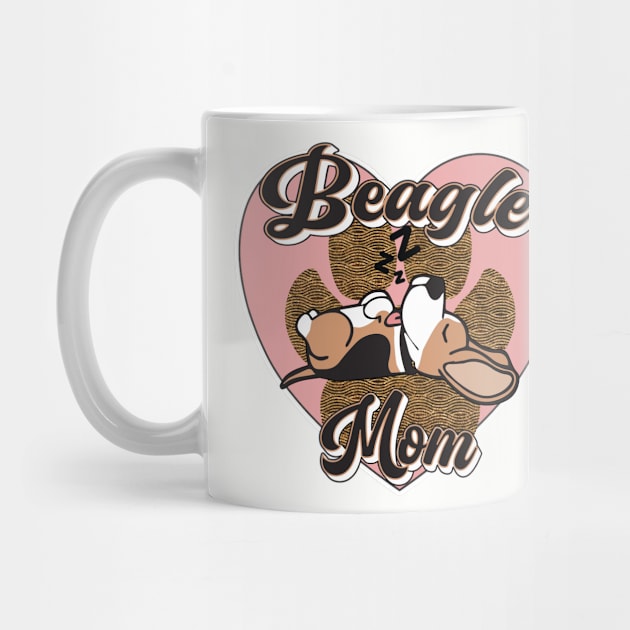 BEAGLE MOM CUTE BEAGLE SLEEPING ROSE PINK HEART PAW PRINT DESIGN by KathyNoNoise